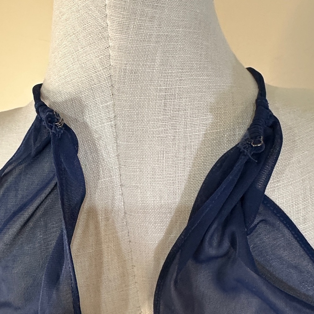 NWT Marina cocktail dress Blue Rhinestone detail belt sheer overlay Sz 16 - Picture 12 of 12